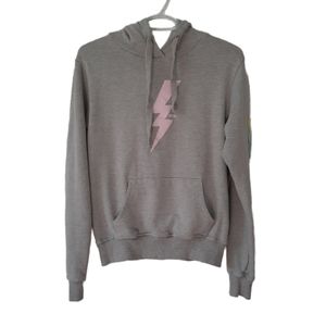 Soulcycle Lightning Bolt Hoodie Gray Pink Kangaroo Pockets Womens Size L